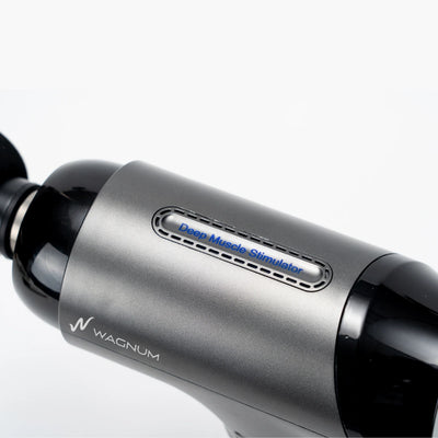 PRORange massage gun view from top where the responsive pressure sensor is located and a white background.
