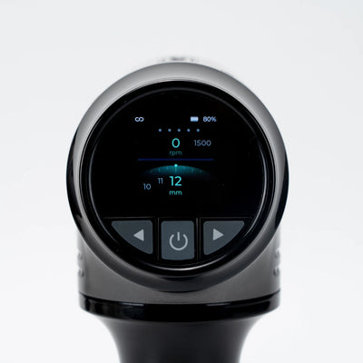 WAGNUM PRORange massage gun LCD screen demonstrating the adjustable depth feature.